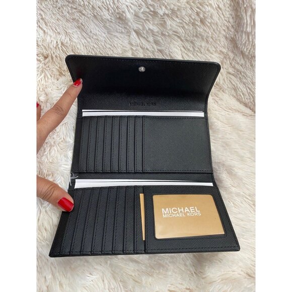 Michael kors trifold wallet card case wallet purse large black MK signature - Picture 3 of 3